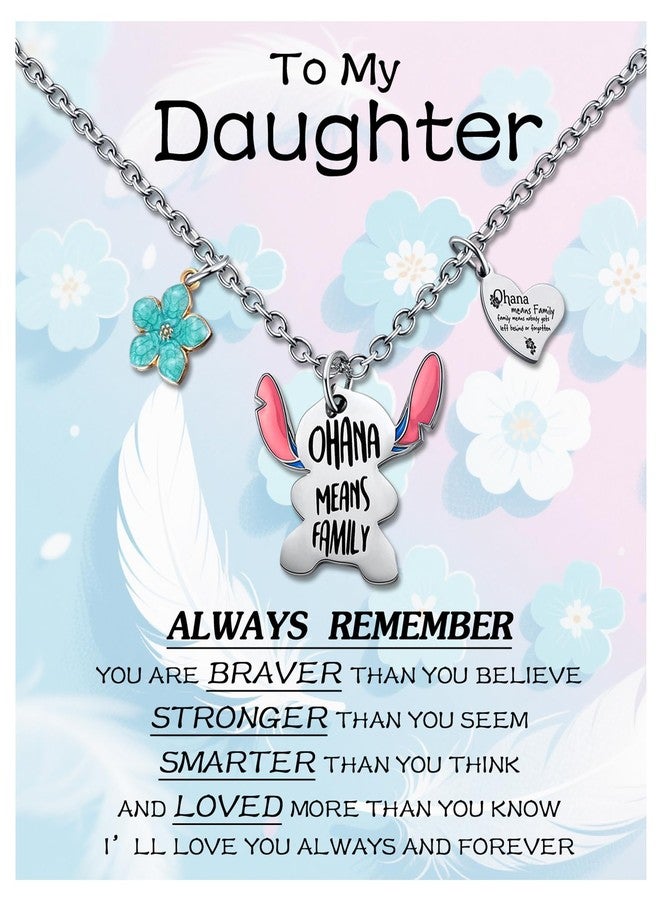 SHBOAZED Ohana Means Family Necklace for Women Stitch-Shape Necklace Stuff Gifts for Daughter Greeting Card for Birthday - Image 1